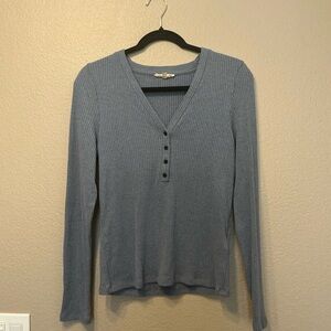 Madewell Slate Blue Ribbed V-Neck Top